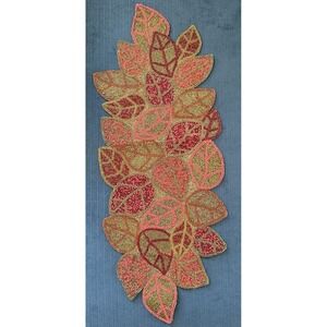 Vintage Pier 1 Heavy Beaded Table Runner Leaves Beads Burgundy Brown 13 X 35